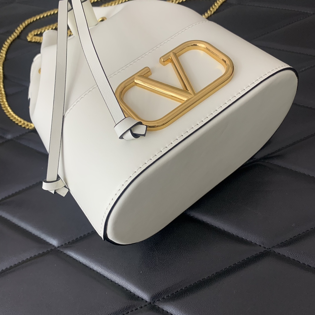 Valentino Garavani VLogo Signature Mini Bucket Bag in Ivory Nappa Leather 